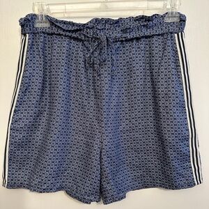 Johnny Was Womens Size Medium Paperbag Shorts Blue Patched Ikat Linen